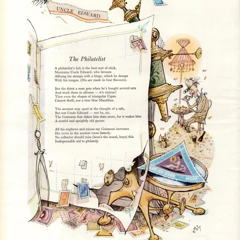 Original 64-Year-Old 1959 Guinness Print the Philatelist– GE 3273   #-9.