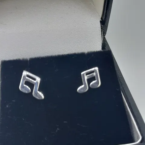Silver Music Note Stud Earrings