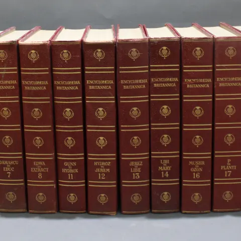 17 Volumes Part Encylopaedia Britannica Red Leather Bound