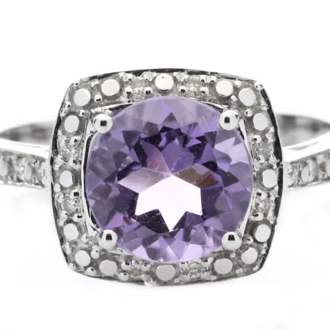 9ct White Gold Amethyst Diamond Ring 0.08