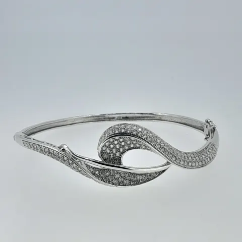 Silver Hinged Bangle Set With Clear CZ Stones