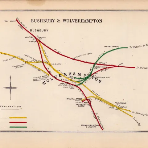 Bushbury & Wolverhampton Coloured Antique Railway Diagram-80