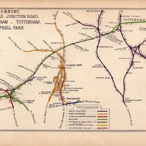 Kentish Town Finsbury Park London Antique Railway Junction Diagram-112.