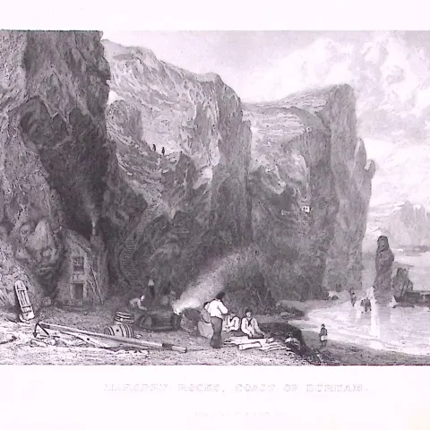 Marsden Rocks Coast of Durham Antique Steel Engraving-31-TR