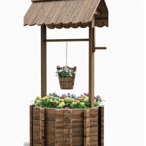 Wooden Wishing Well Planter – Charming Garden Centrepiece