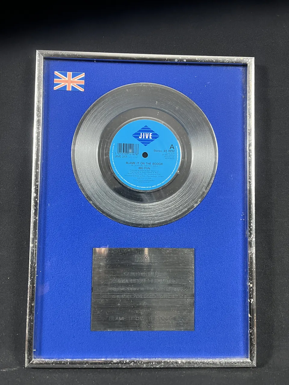 Jive Silver Disc 200,000 Sales Award