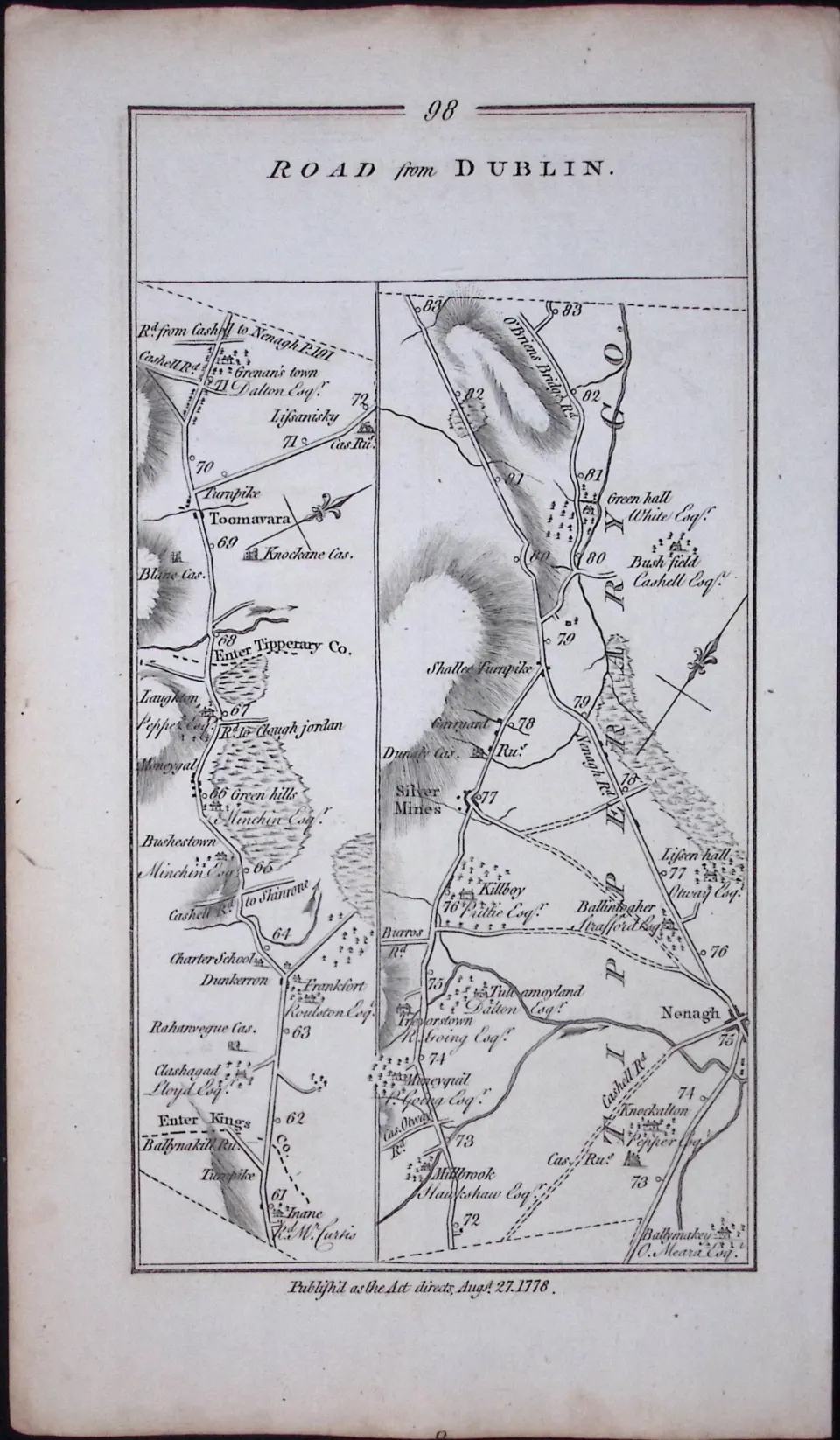 Ireland 245 Years -Old Antique Road Map Dublin, Tipperary, Limerick-98