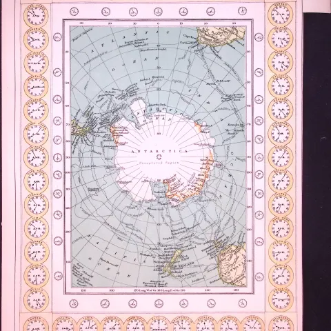 South Polar Regions Time Chart 120-Year-Old  Antique Map by G.W. Bacon