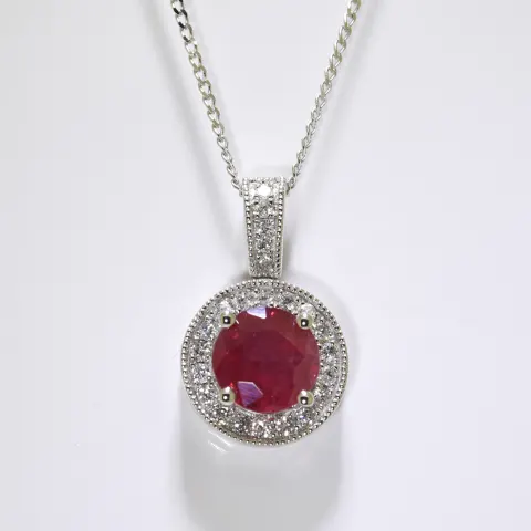 Ruby & Diamond Pendant set in 18 carat white gold