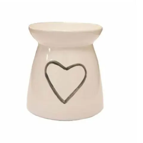 12 X White Ceramic Heart Tea Light Oil Burner Grey With Heart
