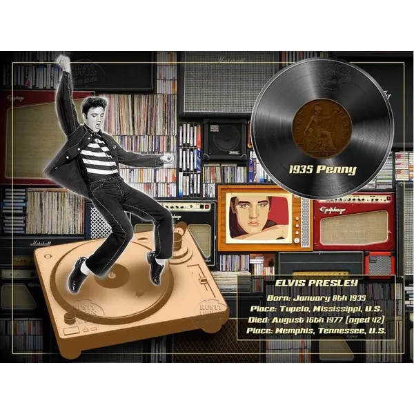 Elvis Presley "The King" Original 1935 Birth Penny Designed Metal Gift Set.