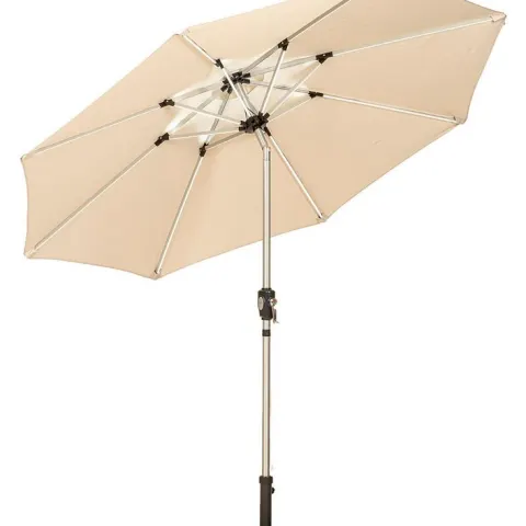 (43) RRP £119. 2.7m Crank & Tilt Parasol With LED Strips Cream. LED Strips Built Into The Spokes. C