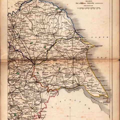 Antique Railway Map of East Yorkshire Drawn & Engraved by John Emslie.