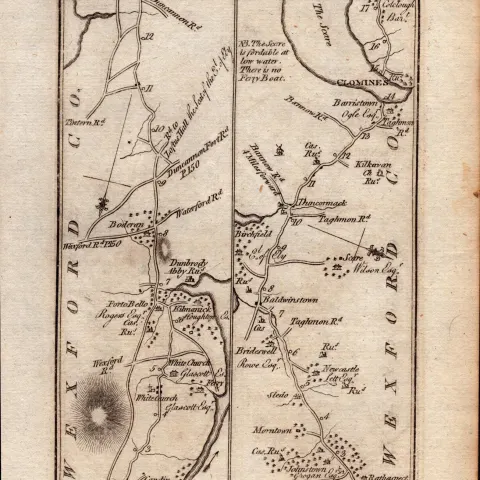 Ireland Rare Antique 1777 Map Wexford New Ross Enniscorthy Johnstown Castle.