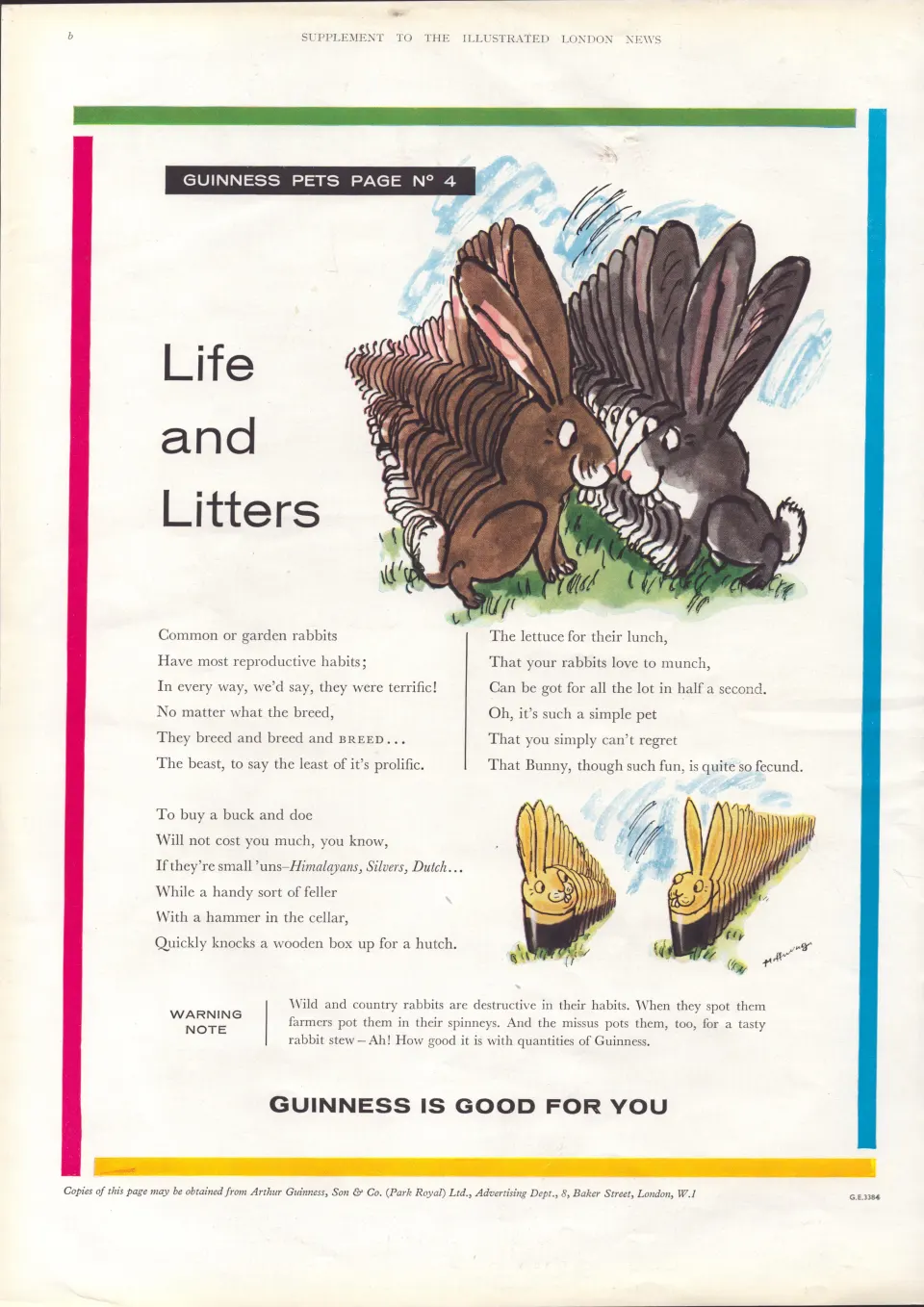 Original 62-Year-Old 1962 Guinness Print Life & Litters GE 3384  #-29.