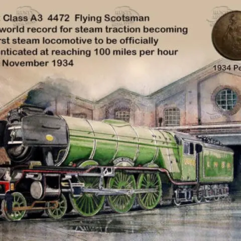 Flying Scotsman Train 100 mph 1934 Speed Record Metal Art Coin Set
