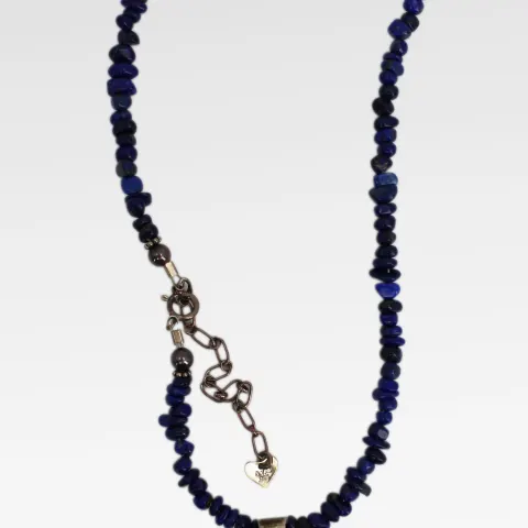 Vintage Lapis Lazuli Bead Necklace wih Sterling Silver Pendant