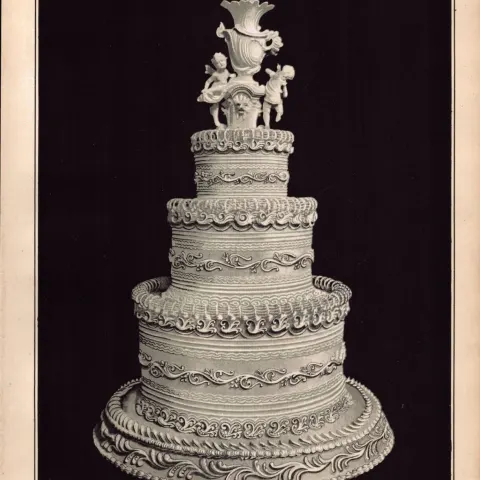 3-Tier Wedding Cake Victorian  Antique Chromolithograph Print