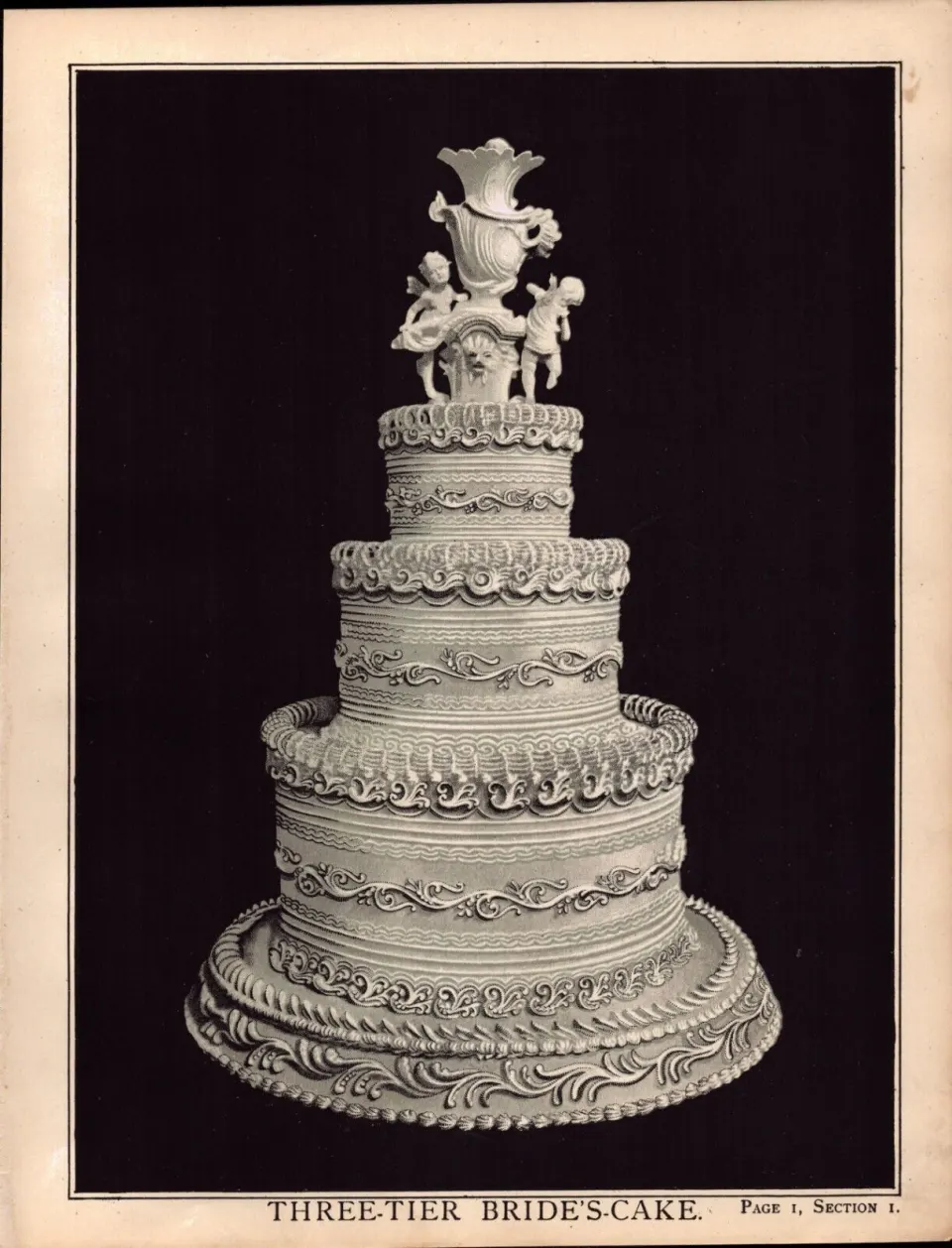 3-Tier Wedding Cake Victorian  Antique Chromolithograph Print