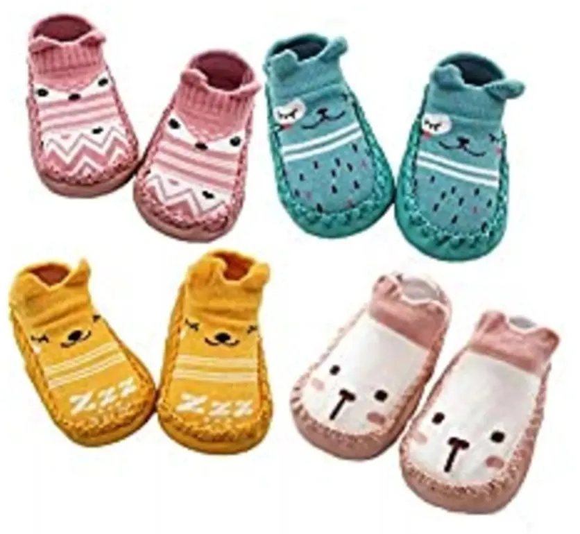 9 x 4 Pairs of Baby Boys Girls Indoor Slippers Anti-Slip Socks Shoes L28b