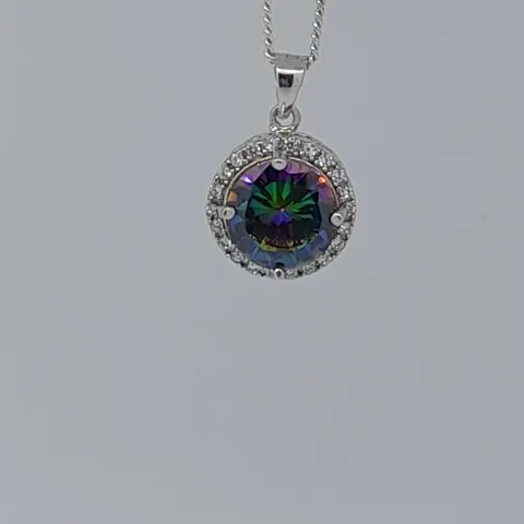 Silver Pendant Set With Mystic Topaz and CZ Stones