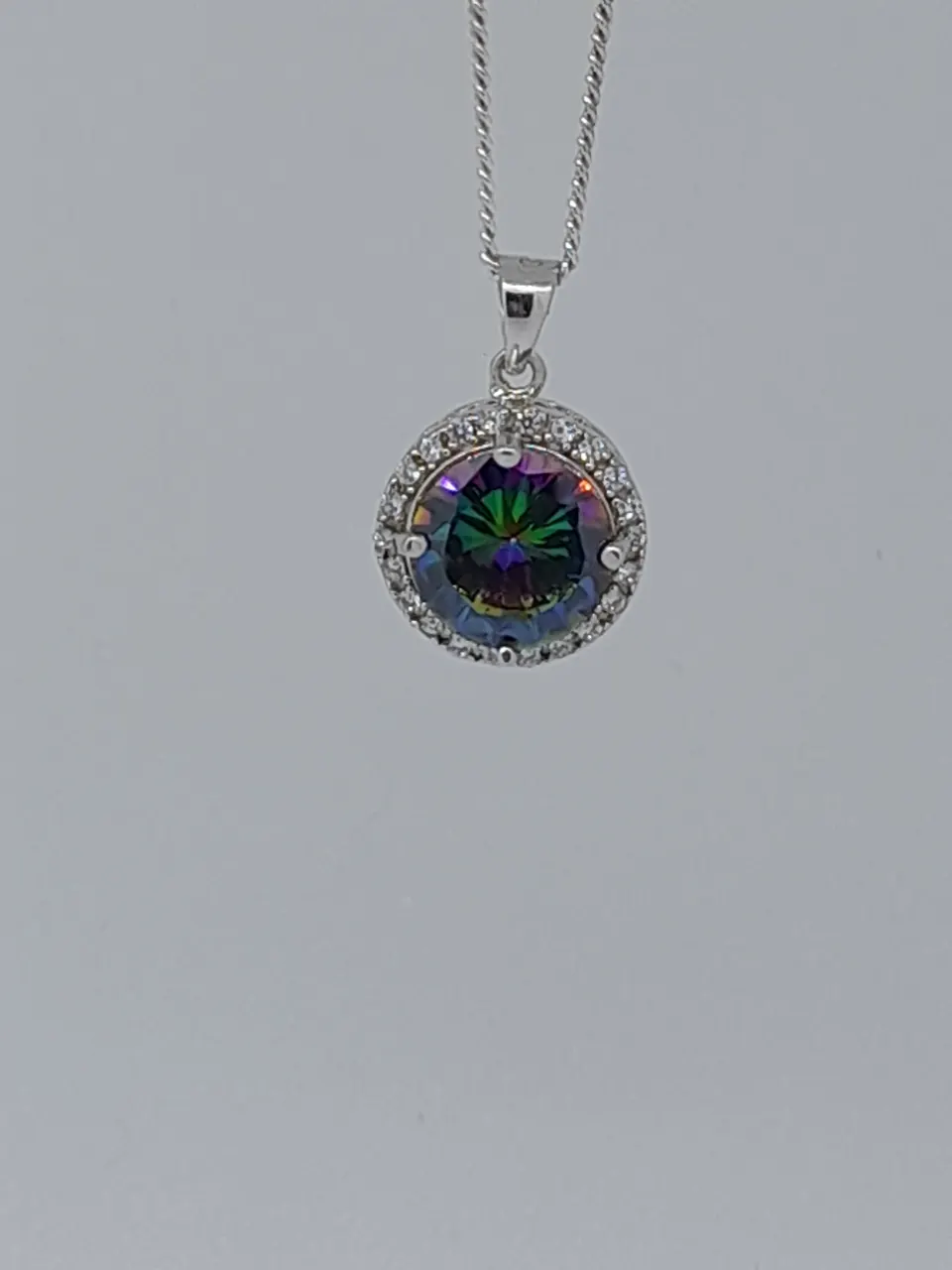 Silver Pendant Set With Mystic Topaz and CZ Stones