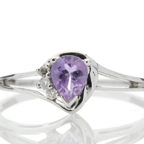 9ct White Gold Amethyst Pear Shaped Diamond Ring (A0.42) 0.03 Carats