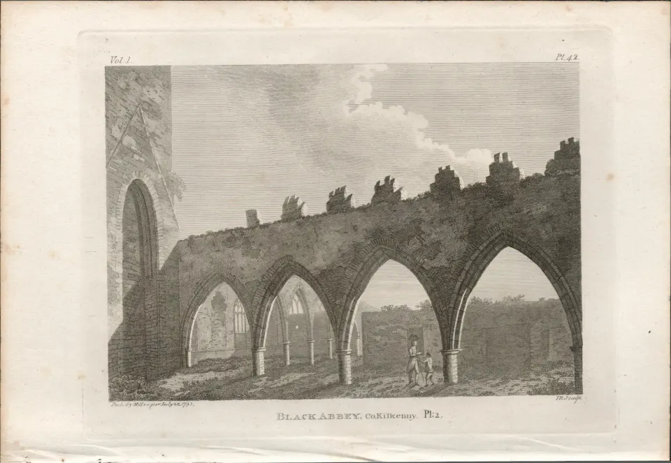 Black Abbey Co Kilkenny   Rare 1791 Francis Grose Antique Print.