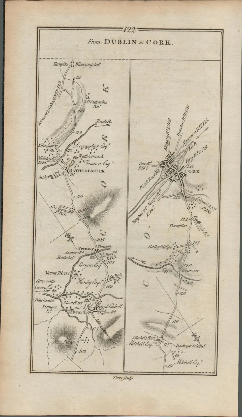 Taylor & Skinner 1777 Road Map Clonmel Fermoy Cork Co Tipperary Co Cork.