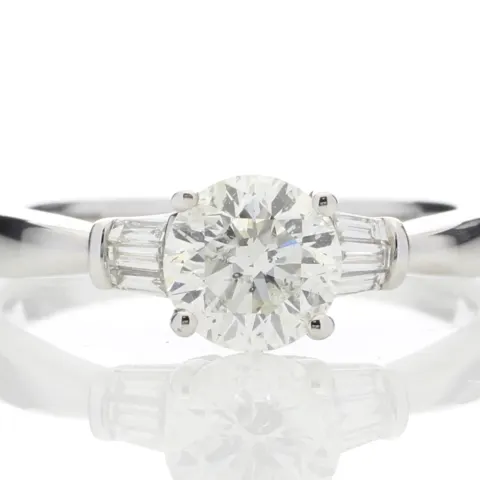 18ct White Gold Single Stone Diamond Ring With Baguette (1.02) 1.15