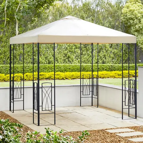 (11/P) RRP £199. 2.5m PVC Decorative Square Gazebo Natural/Black. The Canopy Has A Pa Coating To He