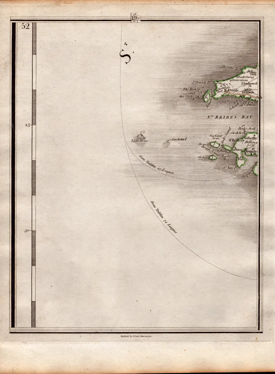 Pembrokeshire Coast Wales John Cary’s Antique King George III 1794 Map-19.