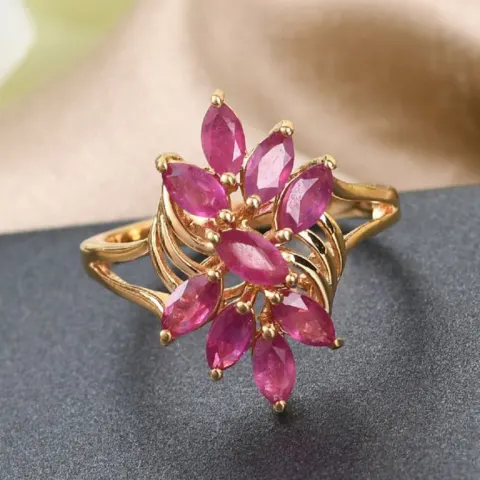 NEW!! African Ruby (FF) Floral Ring in 14K Gold Overlay Sterling Silver