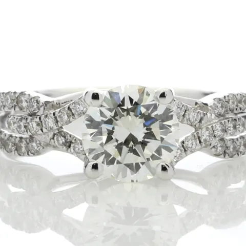 18ct White Gold Single Stone Claw Set With Stone Set Shoulders Diamond Ring (1.03) 1.32 Carats