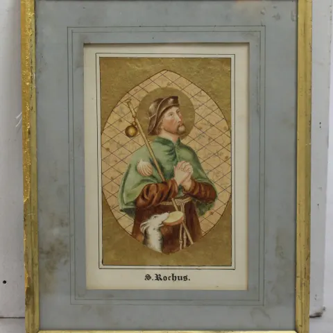Antique Illuminated Watercolour of Saint Rochus c.1900