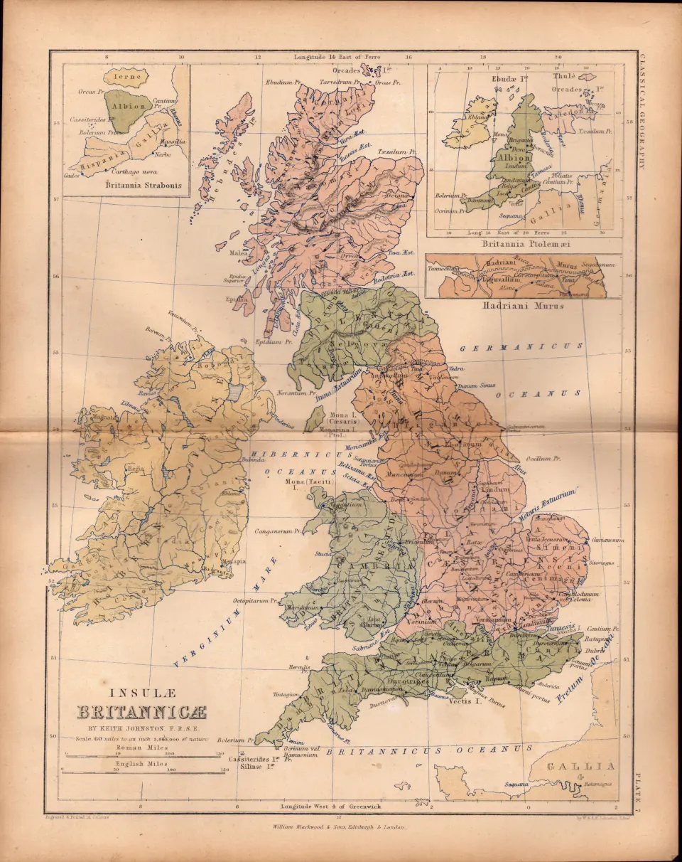 Antique 1867 Coloured Classical Geography Map Britannia.