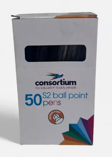 25 x 50 Consortium S2 Black Ball Point Pens Medium Point