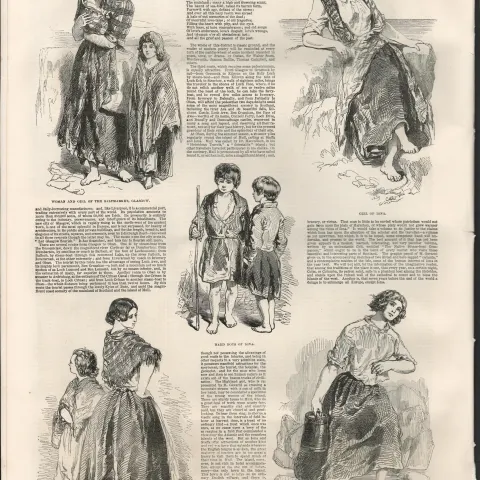1849 Victorian Sketches Of Scottish Women Antique Newspaper.