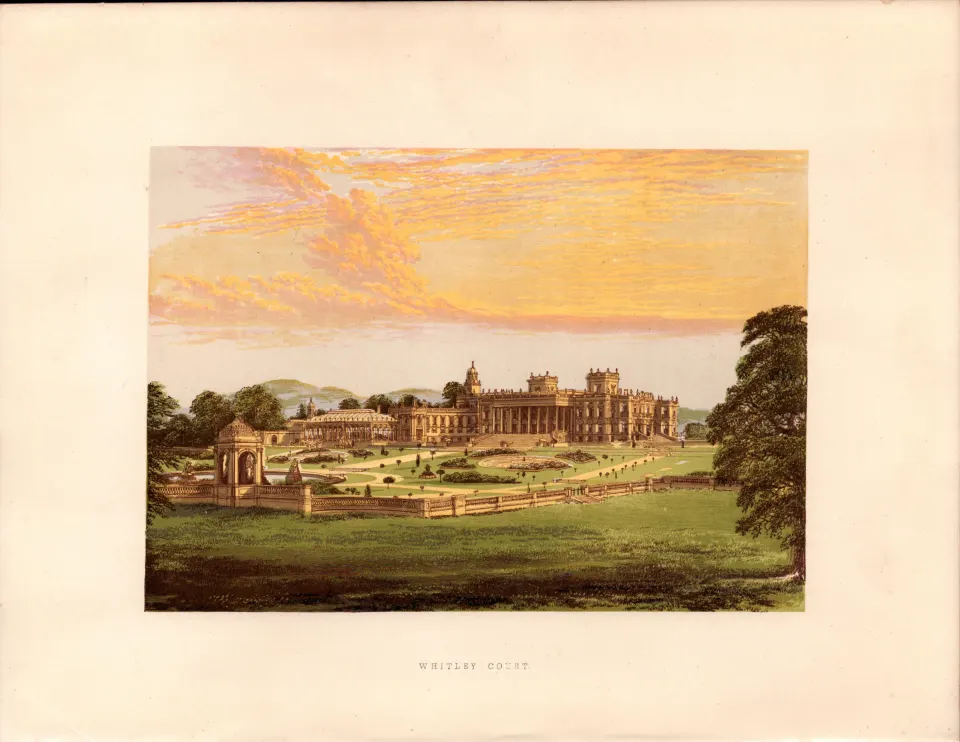 Whitley Court Droitwich Worcs Gilt-Edge Coloured Antique Book Plate.
