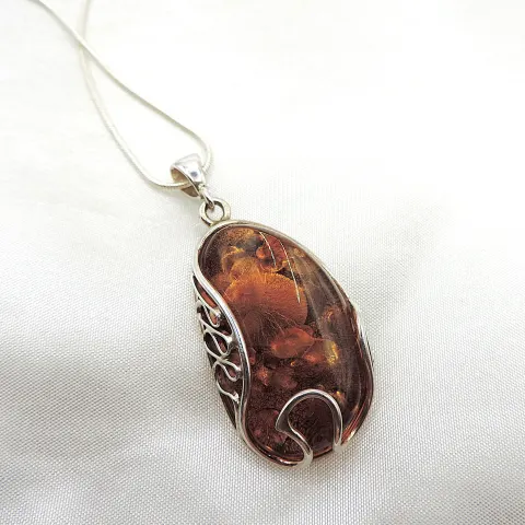 Sterling Silver Amber Necklace New With Gift Box