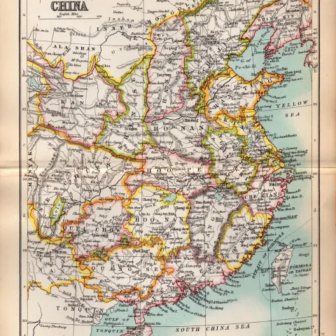 China Area Double Sided 126 Years-Old Antique 1896 Map.