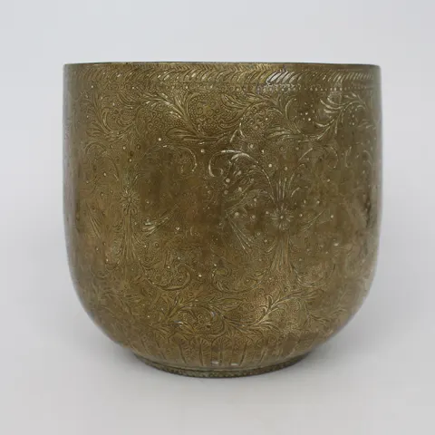 Antique Engraved Indian Brass Jardiniere Pot