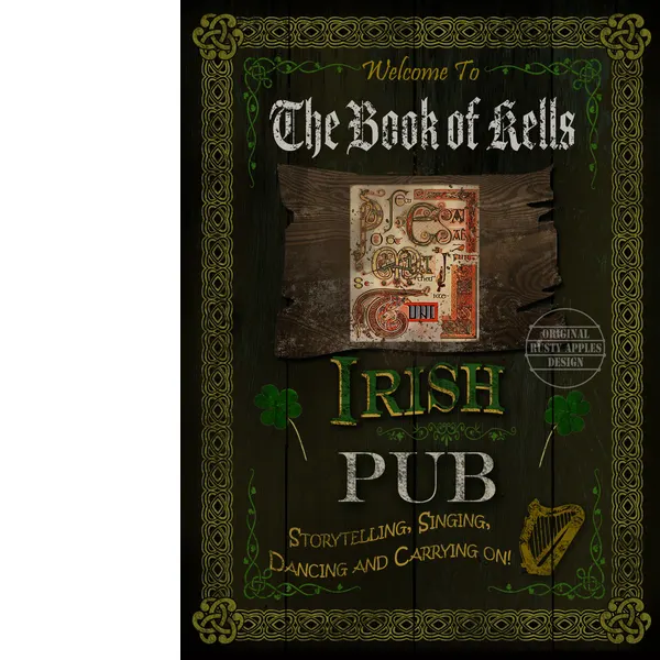 Irish Pub Sign "The Book of Kells" Vintage Style Metal Wall Art.
