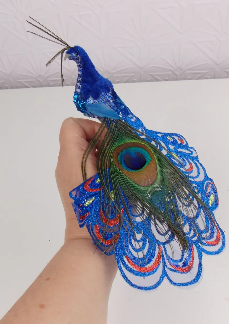 6 x CLIP-ON PEACOCK ORNAMENTS