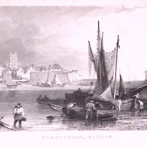 Hartlepool Town & Harbour Durham 1835 Antique Steel Engraving-22-TR