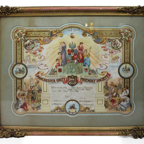 Edwardian Oddfellows Manchester Unity Friendly Society Certificate – Worcester – 1905