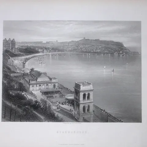 Yorkshire Scarborough Panoramic View Antique 150 Years-Old Engraving-10