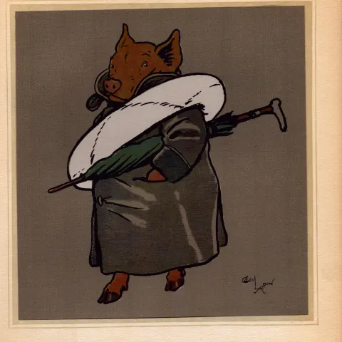 Cecil Aldin Merry Party Rare Antique Book Plate “ Pig Getting Ready To Bathe”