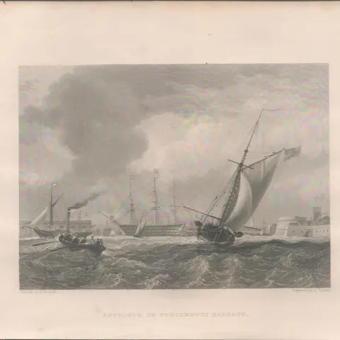 Portsmouth Harbour Antique 1842 Steel Engraving.