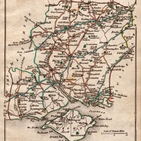 Hampshire John Cary’s 1792 Antique George III Coloured Engraved Map.